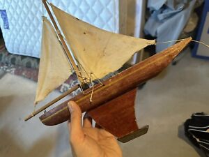 Antique Made In France Wooden Boat Ship Model Handcrafted