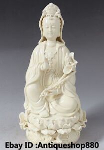 28cm Chinese Dehua Porcelain Lotus Kwan Yin Guan Yin Boddhisattva Goddess Statue