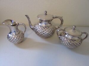 Vintage Rogers Smith Co Meriden Quadruple Tea Set Tea Pot Creamer Sugar Usa