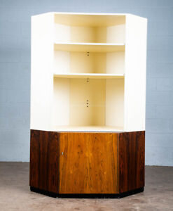 Mid Century Danish Modern Corner Cabinet Unit Brazilian Rosewood White Shelves