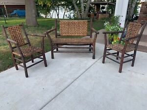 Antique Old Hickory Martinsville Indiana Chairs And Loveseat Bench 1939 Set