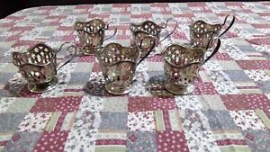 Vintage Silver 925 Sterling Lot 6 Antique Small Cup Holders Decorated 143 G
