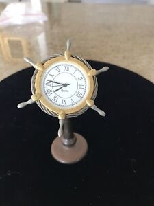 Vintage Van Cort Instruments Bronze Ship Wheel Desktop Clock Working New Bat 