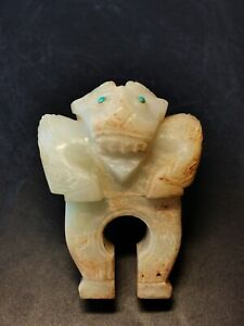 Chinese Jade Beast Figurine In Shape Of Tiger Head Human Body Jade Carving 