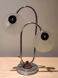 Vintage Working Mcm Mid Century Modern Chrome Bakelite Atomic Table Lamp Usa