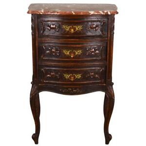Antique Marble Top Carved French Victorian Nightstand Lingerie Dresser 21785