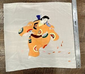Pre Ww Ii Antique Japanese Silk Scarf Tapestry From Kyoto Japan Orange Kimono