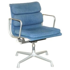 Rare Original Herman Miller Blue Linen Eames Ea217 Softpad Office Swivel Chair