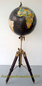 Office School Globe Vintage Style World 12 Metal Tripod Stand Authentic Table