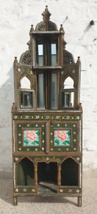 Antique Mirrored Back Corner Cabinet Italian Hand Painted Rosewood Home Decor