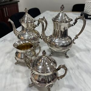 Vintage Towle Grand Duchess Silverplate 4pc Tea Set Tea Pot Coffee Pot Excellent