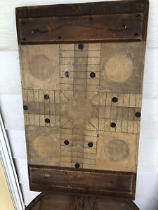 Rare Large Primitive 2 Sided Parcheesi Checkers Painted Wood Game Board