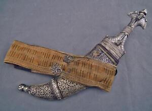 Antique Islamic Yemeni Arab Dagger Jambiya With Belt Yemen To Sword 19th Century