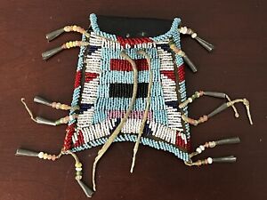 Antique Lakota Indian Native American Beaded Strike A Light Bag Pouch Leather