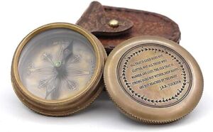 Antique Nautical Vintage Directional Magnetic Compass With Famous Scripture