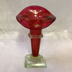 Antique Victoria Era Threaded Cranberry Glass Jack In A Pulpit Vase Mirror Foot 