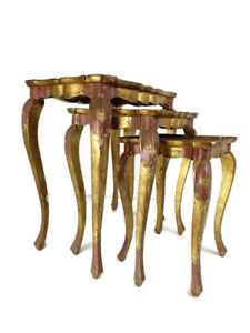 Set Of 3 Italian Florentine Hollywood Regency Wood Nesting Stacking Tables Vinta