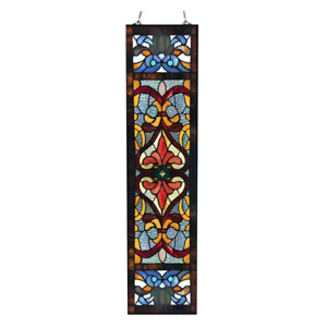 Window Panel Handcrafted Sun Catcher Red Victorian Stained Glass Fleur De Lis