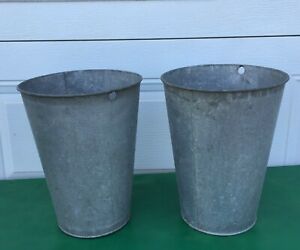 2 Nice Old Galvanized Sap Buckets Tapered Maple Syrup Bucket W W 