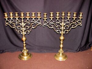 Pair Antique Russian Brass Candleabras 19th Century