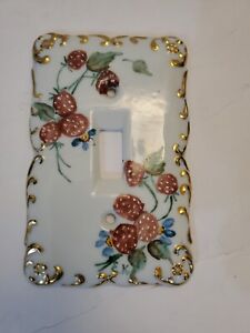 Porcelain Single Switch Plate Cover Hand Painted Strawberries Vintage