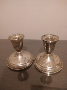 Pair Of Vintage Sterling Silver Candle Holders 3 Towle Weighted 340 Grams
