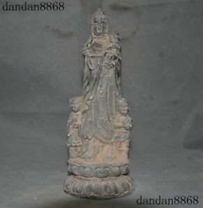 Old Chinese Buddhism Bronze Songzi Guanyin Kuan Yin Buddha Goddess Child Statue