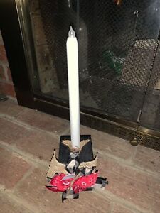 Primitive Red Bandanna Country Candle Stick With Battery Operated New 14 Tb5m