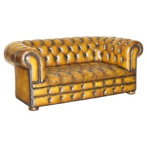 Restored Edwardian Fully Buttoned Tuffted Chesterfield Brown Leather Sofa