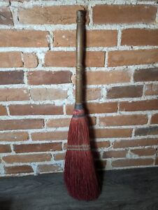 Vintage 27 Hearth Wire Wrapped Straw Wooden Handle Whisk Broom