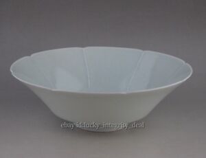 8 6 Chinese Old Qingbai Cyan Glaze Carved Flower Porcelain Bowl