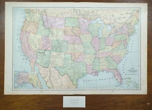 Vintage 1900 United States Of America Map 22 X14 Old Antique Original Usa Dc