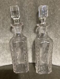 Antique Pair Of Cruets Hand Etched For A Castor Set
