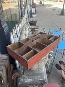 Primitive Antique Tote Carrier Tool Box Old Red Paint 2 Sides Aafa Carrier 22x13