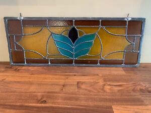 Vintage Stained Leaded Glass Window Panel Colorful 23 5 X 8 5 