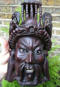 Vintage Antique Carving Chinese Asian Wooden Dragons Mask