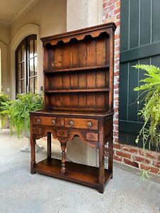 Antique English Welsh Dresser Petite Sideboard Oak Farmhouse Kitchen Cabinet