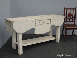 Vintage French Country Farmhouse Chic Off White Console Table W Waterfall Edges