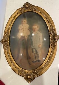 Antique Victorian Convex Bubble Glass Frame 25 1 2 In X 18 1 2 In 
