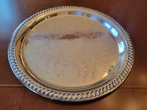 Vintage Sheridan Silverplate 12 Round Serving Tray Etched Design