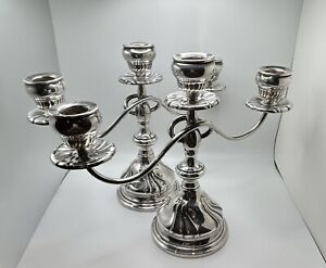 Vintage Silver Plated Pair Of Three Arm Twisted Candelabras Circa 1930 S