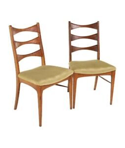 Heywood Wakefield Style Mid Century Ladder Back Chairs Pair