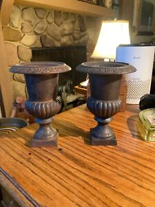 Pair Of 19th Century Small Scale Cast Iron Garden Urns