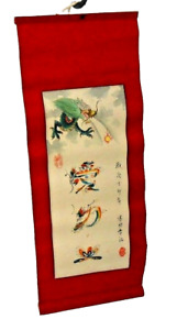 Vintage Chinese Watercolor Dragon Fireball Scroll Signed W Oval Seal