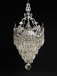 Antique 1920 Silver Art Deco Restored Wedding Cake Chandelier Pair Available