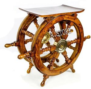 Ship Wheel Home Decor Table Nagina International Wooden Pirate S Brass Decorativ