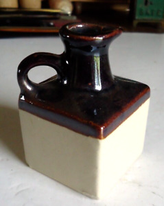 Antique Two Tone Miniature Square Whiskey Jug Stoneware