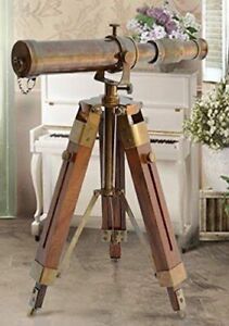 Vintage Antique Nautical Gift Decorative Solid Brass Telescope W Wooden Tripod