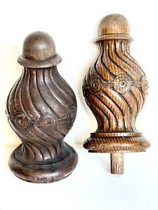 Large Pair Victorian Solid Wood Newel Post Finial Heavy Architecture Salvage