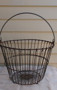 Heavy Steel Wire Antique Egg Basket 11 Inches Tall X 14 Inches In Diameter 
